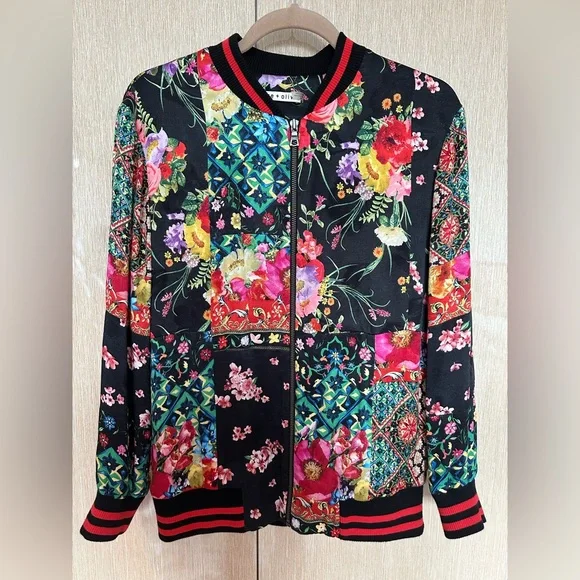 ALICE and OLIVIA Lila Oversized Patchwork Bomber Jacket - Picture 1 of 16